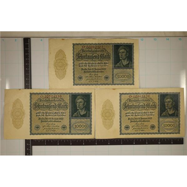 3-1922 GERMAN 10,000 MARK BILLS