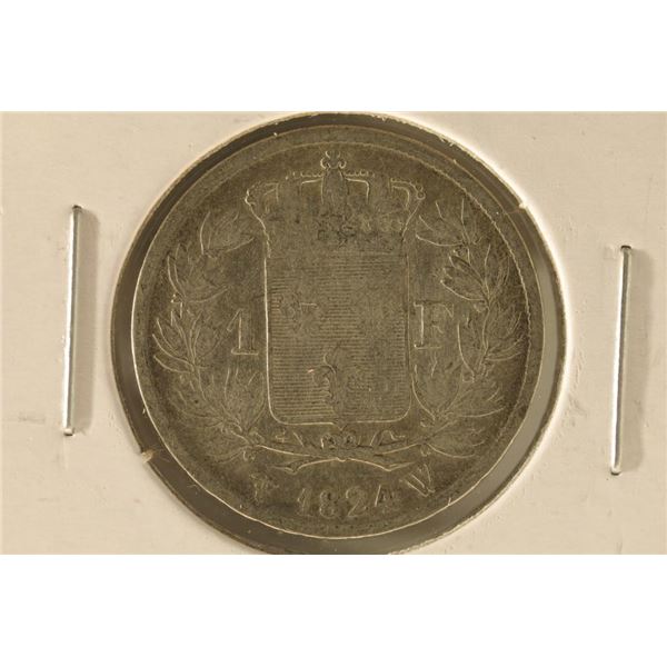 1824 FRANCE SILVER 1 FRANK .1447 OZ. ASW