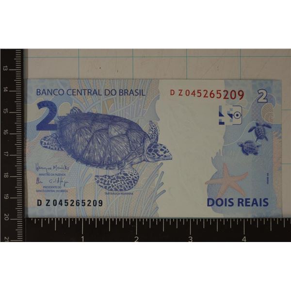 BANK OF BRAZIL 2 REAIS CRISP UNC COLORIZED BILL