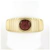 Image 1 : Mens 14k Gold 1.50 ctw Round Burnish Bezel Rhodolite Garnet Solitaire Grooved Ri