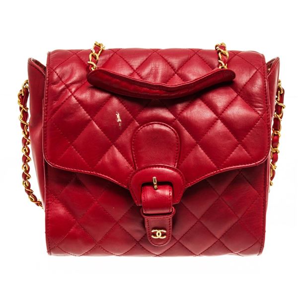 Chanel Red Leather Chain Buckle Flap Shoulder Bag