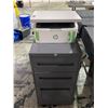 Image 1 : 2 Item lot - HP Laserjet Pro M28w Printer - 3 Drawer filing cabinet w/ misc office supplies