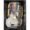 Image 3 : 2 Bin lot - Misc items - Latex gloves, zap straps, displays, paper towels, cutting board