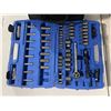 Image 2 : Group lot - DeWalt contractor bag w/ misc tools and jumper cables - Mastercraft socket set w/ hardca