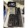 Image 1 : Group lot - Plastic organizer w/ misc hardware & batteries - Socket set w/ broken hard case and miss