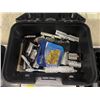 Image 2 : Group lot - Plastic organizer w/ misc hardware & batteries - Socket set w/ broken hard case and miss