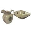Image 2 : 2 Item lot - Victorian Style iridescent porcelain pitcher and serving bowl w/ floral pattern