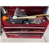 Image 2 : Mastercraft 4 drawer toolbox w/ misc tools including mallet, hammer, screwdrivers, pliers, etc.