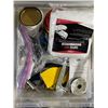 Image 2 : Painters lot - x2 bins of misc painting equipment - brush, rollers, paint, sanding pad, etc.