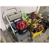 Image 2 : Group lot - Step stool / Earthquake kit / extension cords / trouble lights / drill / Stuffed animals