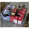 Image 1 : Group lot - Bin of misc DVD's - x4 wicker baskets - x9 Candelabras - Glass vase