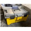 Image 2 : Under Table lot - Toolbox / Laundry basket w/ tarps & crib board / Box of kids toys