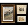 Image 1 : Group of 3 assorted framed paintings - includes Chillon Castle 1868 signed painting (approx 13" x 17