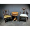 Image 1 : Group of 3 - includes 2 chippendale style armchairs & wooden storage round accent table (approx 21" 