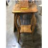 Image 2 : Group of 3 - includes vintage wooden coffee table (approx 37" W x 21" L x 18" H) / antique plant sta