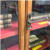 Image 2 : Vintage wooden bookshelf display cabinet w/ glass doors - approx 51" W x 12 1/2" L x 48" H