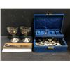 Image 1 : Group of assorted (Silver / Plated) serving items - includes 2 silverplated engraved wedding goblets