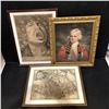 Image 1 : Group of 3 framed paintings - includes The Late Prime Minister 1748 newsprint (approx 12 1/2" x 16 1