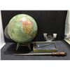 Image 1 : Group of assorted items - includes globe of the world / leather wallet / knife sharpening rod