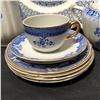 Image 2 : Shell England tea set - includes 6 saucers / plate / teapots / brass & porcelain lidded container et