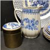 Image 3 : Shell England tea set - includes 6 saucers / plate / teapots / brass & porcelain lidded container et