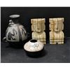 Image 1 : Group of 4 - includes Chimu blackware vessel w/ pelicans & monkeys / Raku vase etc