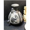Image 2 : Group of 4 - includes Chimu blackware vessel w/ pelicans & monkeys / Raku vase etc