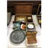 Image 1 : Group of assorted antique clocks & items - includes French Pendule mantle clock / set of old coins e