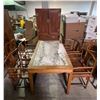 Image 1 : Group lot - Asian style Walnut table w/ marble inlayed top (54x32x31") - x4 Matching walnut chairs -