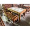 Image 3 : Group lot - Asian style Walnut table w/ marble inlayed top (54x32x31") - x4 Matching walnut chairs -