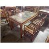 Image 1 : Group lot - Asian style Walnut table w/ marble inlayed top (54x32x31") - x4 Matching walnut chairs -