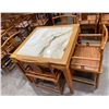 Image 1 : Asian Style Walnut Table w/ Marble inlayed top (3ft square x 31") & 4 Walnut Chairs