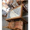 Image 1 : Asian Style Walnut Table w/ Marble inlayed top (54x32x31") & 5 Walnut Chairs