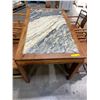 Image 2 : Asian Style Walnut Table w/ Marble inlayed top (54x32x31") & 5 Walnut Chairs