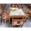 Image 1 : Asian Style Walnut Table w/ Marble inlayed top (3ft square x 31") & 4 Walnut Chairs