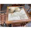 Image 2 : Asian Style Walnut Table w/ Marble inlayed top (3ft square x 31") & 4 Walnut Chairs