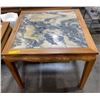 Image 1 : Asian Style Walnut Table w/ Marble inlayed top (3ft square x 31")