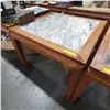 Image 2 : Asian Style Walnut Table w/ Marble inlayed top (3ft square x 31")