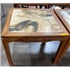 Image 1 : Asian Style Walnut Table w/ Marble inlayed top (3ft square x 31")