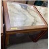 Image 1 : Asian Style Walnut Table w/ Marble inlayed top (3ft square x 31")