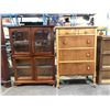 Image 1 : Group of 2 vintage furniture - includes bookshelf cabinet (bottom foot needs repair) -approx 36" W x