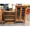 Image 1 : Group of 2 vintage bookcases (approx 37 1/2" W x 16 1/2" L x 60 1/2" H) & (approx 34" W x 12 1/2" L 