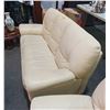 Image 2 : Set of 2 - includes cream leather couch (approx 65" W x 28" L x 32" H) & cream leather armchair (app