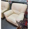 Image 3 : Set of 2 - includes cream leather couch (approx 65" W x 28" L x 32" H) & cream leather armchair (app