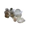 Image 1 : Table lot - x4 smoked glass light fixtures - x5 scalloped glass light fixtures - glass vase - glass 