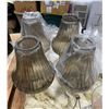 Image 2 : Table lot - x4 smoked glass light fixtures - x5 scalloped glass light fixtures - glass vase - glass 