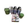 Image 1 : Table lot - Various sized tin containers + Coffee mugs - Table not included