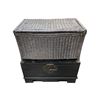 Image 1 : Group lot - x1 black wooden asian style trunk (32x21x18.5") - x1 grey wicker trunk (32x18x18")