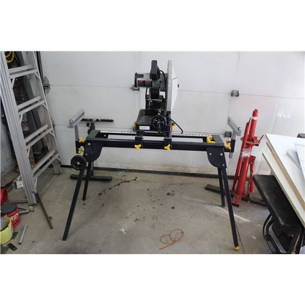 Delta 14" Chop Saw On Collapsible Mastercraft Stand With Wheels and Extendable Rollers