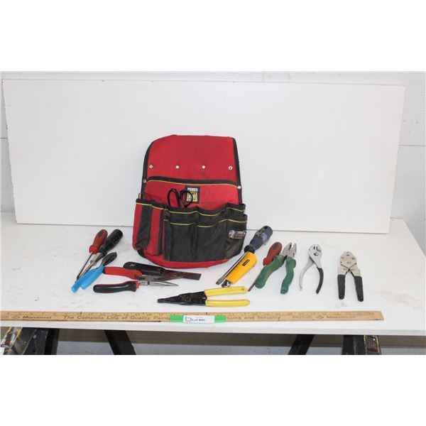 Tool Belt, Screwdrivers, Pliers, Side Cutters, Scissors, Safety Knife, etc.
